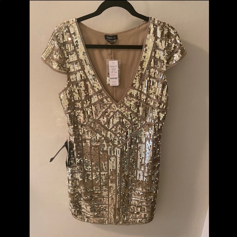 Beautiful Bebe Gold Sequin Dress